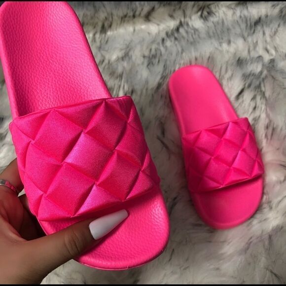Pink Neon Slide Sandals - Picture 1 of 5